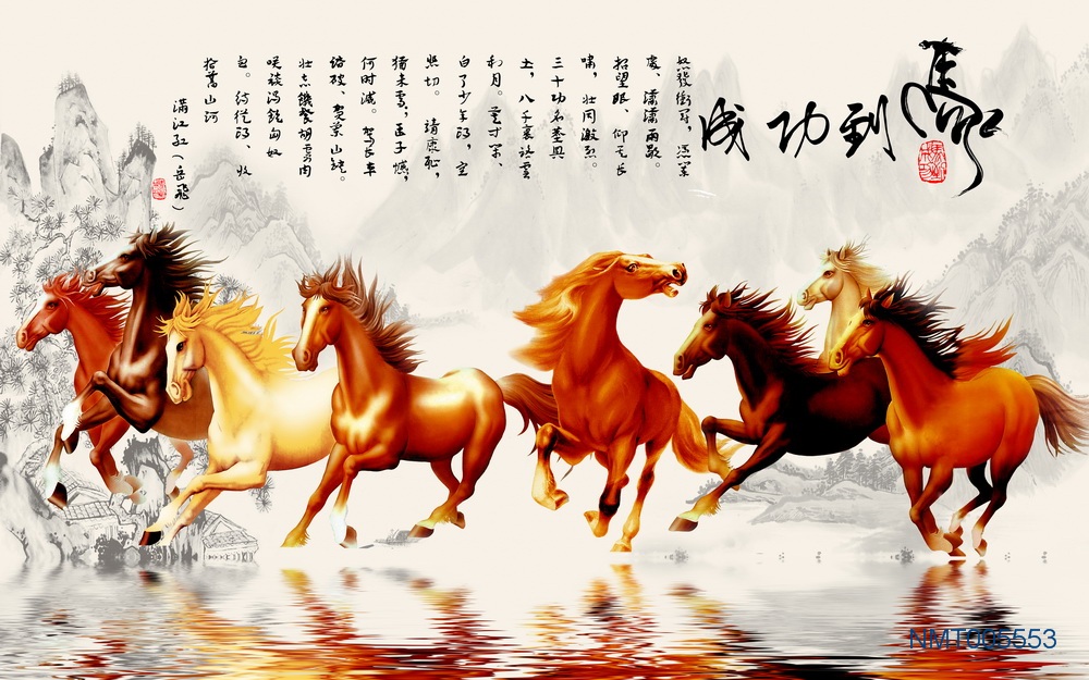 Tranh Dán Tường 3D Ngựa Mã Đáo Thành Công Tuyệt Đẹp - Tranh Ngựa Mã Đáo  Thành Công