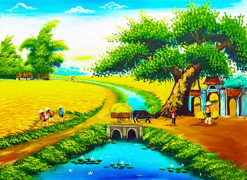 Tranh phong cảnh làng quê, cảnh đẹp đồng quê Việt Nam