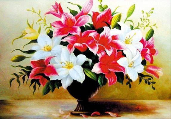 Tranh vẽ hoa ly là một tác phẩm nghệ thuật tuyệt đẹp với sắc hoa tươi sáng, tạo cảm giác tinh khiết và thanh lịch. Họa sĩ đã tạo ra một bức tranh đầy tình cảm và lãng mạn, đem lại niềm vui và hạnh phúc cho người xem.