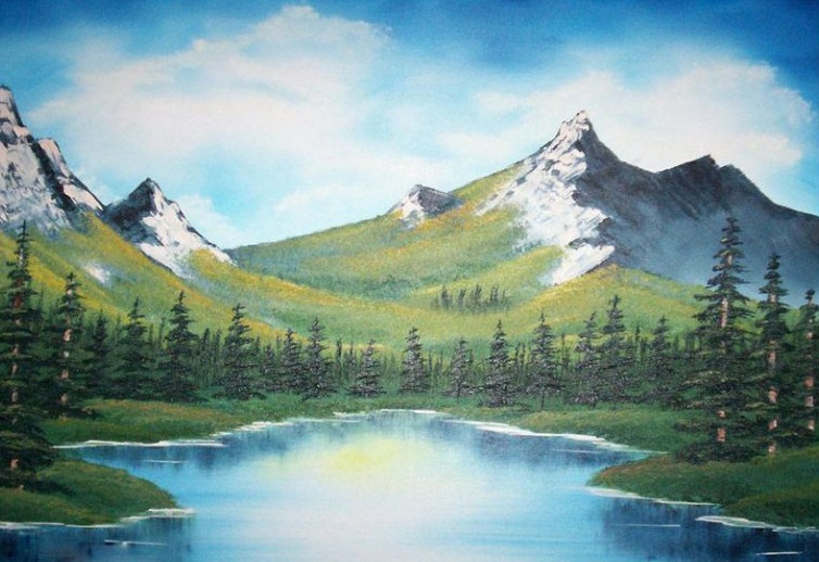 Tranh phong cảnh núi rừng thiên nhiên vẽ sơn dầuAmiAcomvn