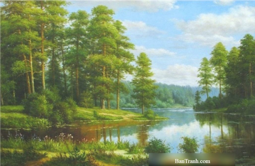 Tranh vẽ sơn dầu phong cảnh rừng cây xanh AmiA TSD 476