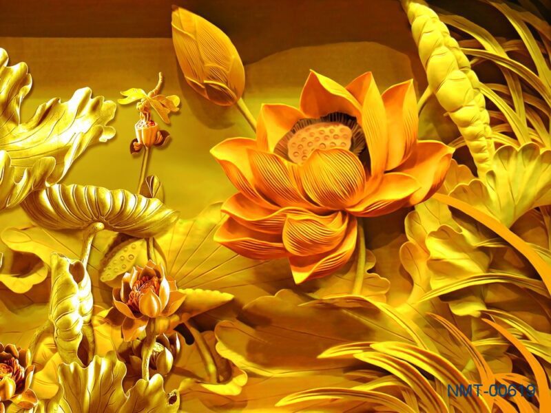 Tranh dán tường 3D Bông sen vàng