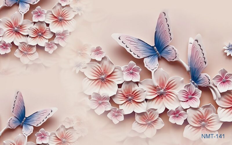 Tranh dán tường 3D hoa đào hồng khoe sắc