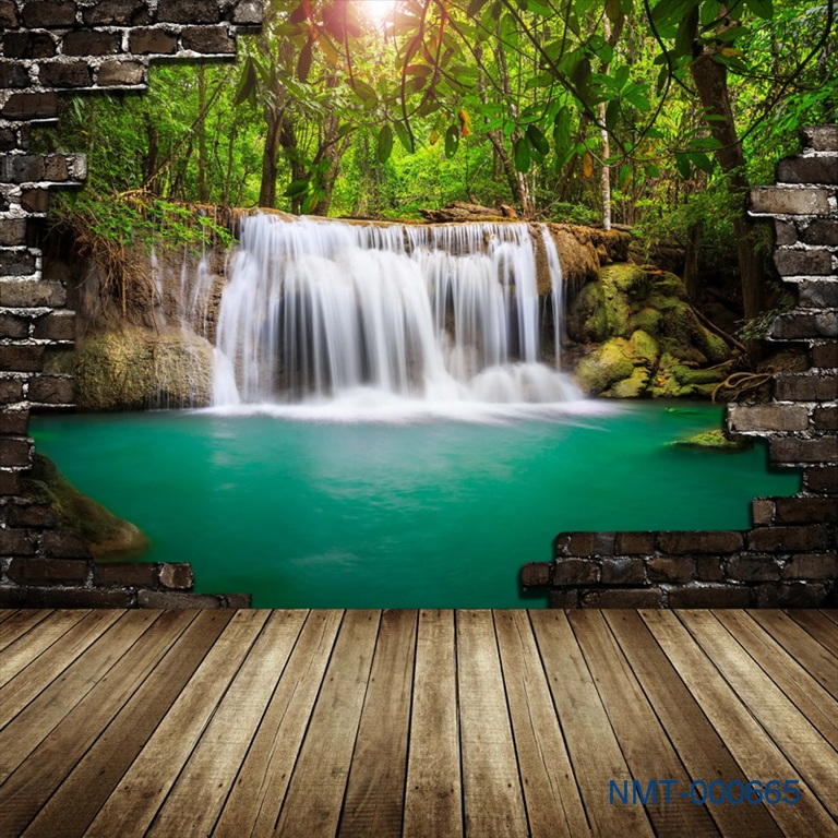 Tranh dán tường 3D thác nước giữa rừng xanh