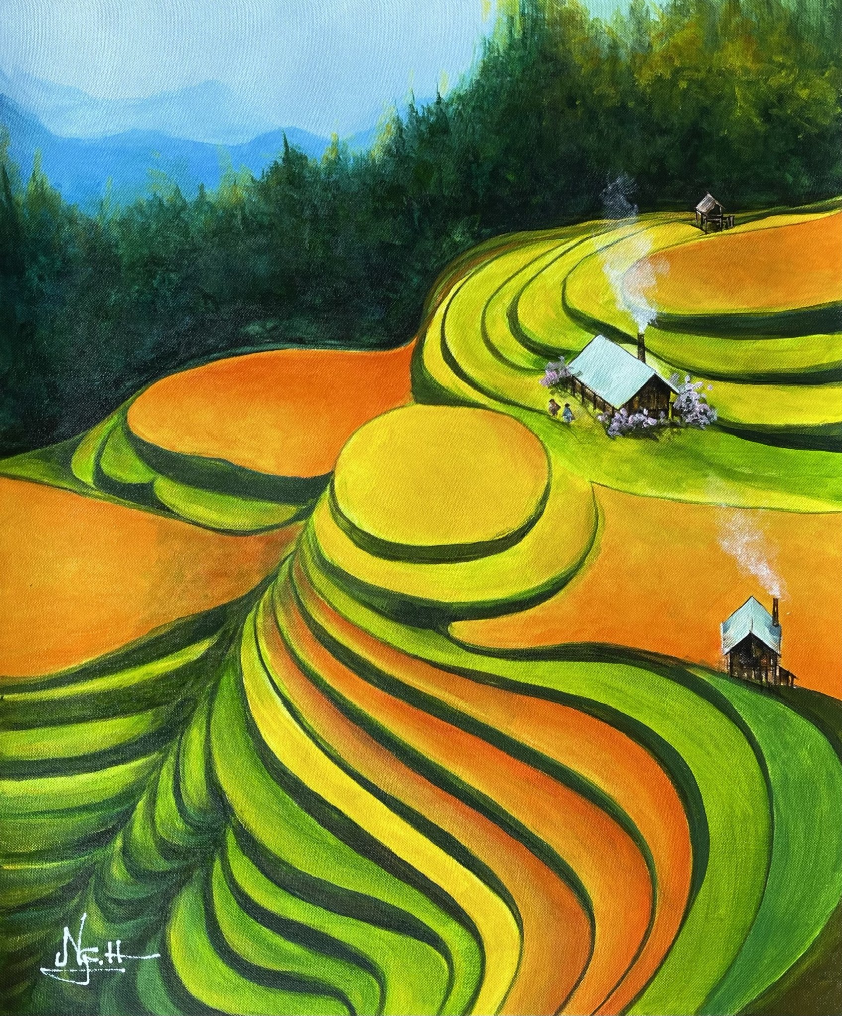 Tranh Phong Cảnh Vùng Cao: Những bức tranh phong cảnh vùng cao là một nét độc đáo của nghệ thuật Việt Nam, chứa đựng những dấu ấn rất riêng của vùng cao đầy sắc màu. Bức tranh giúp bạn truyền tải được cảm xúc đắm say của người khác, khiến bạn cảm thấy như được đưa đến với những cánh đồng, núi rừng trong xanh.
