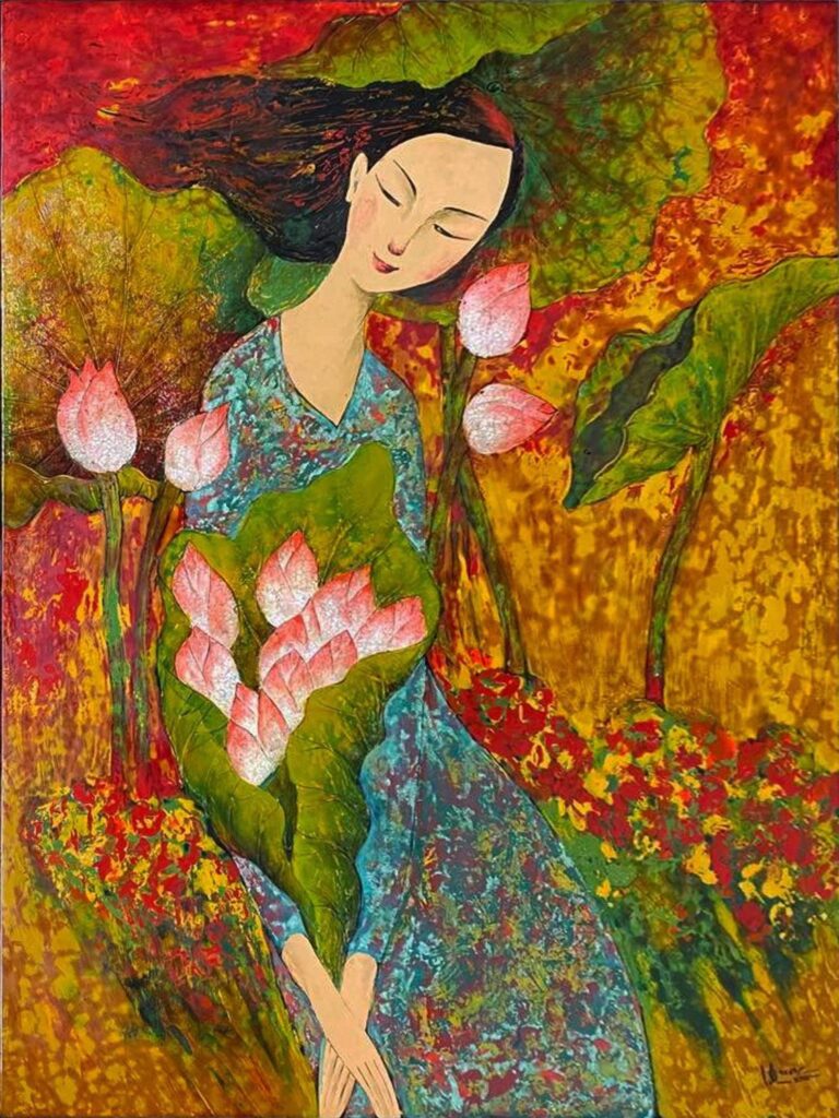 Nàng Sen - Tranh Sơn Mài