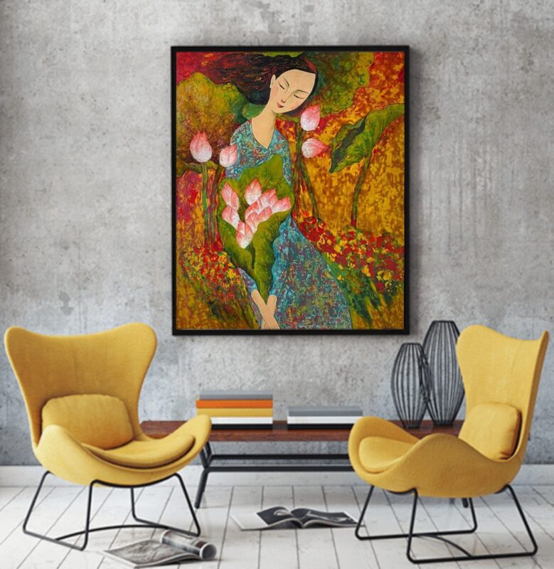 Nàng Sen - Tranh Sơn Mài