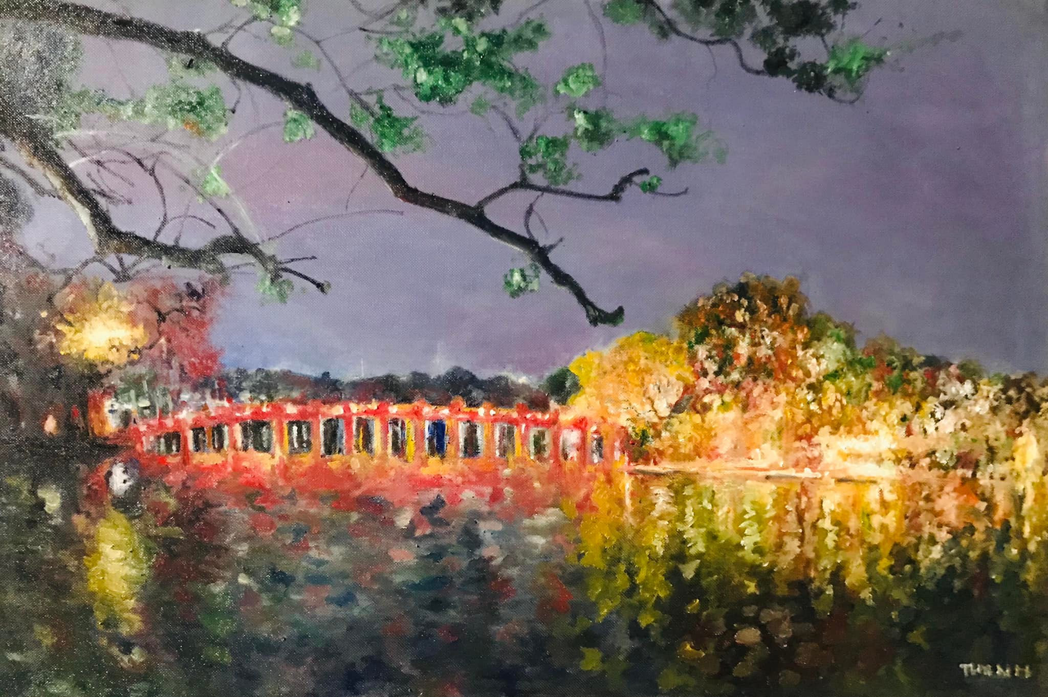 Đêm vàng hồ Gươm - Tranh Sơn Dầu